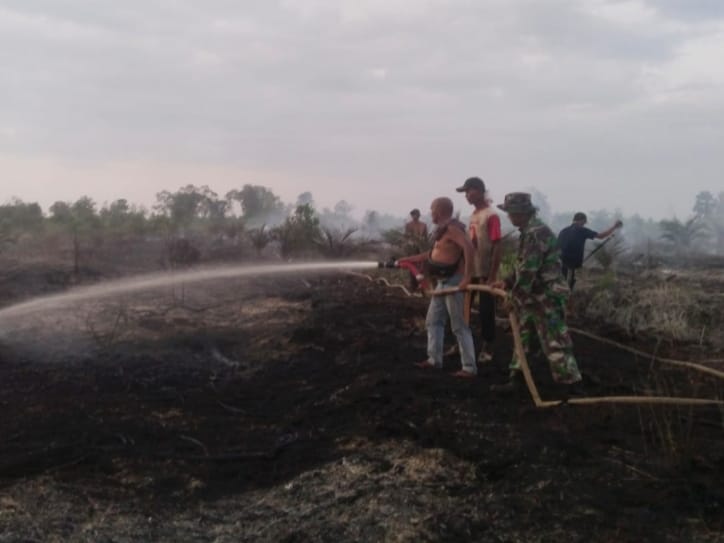 Diduga dari Puntung Rokok Pemancing, Babinsa Koramil 0321-05/RM Padamkan Karhutla di Bangko Bakti