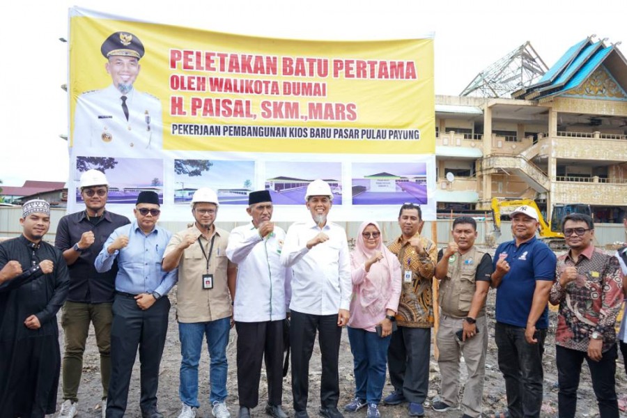 Peletakan Batu Pertama Pembangunan Kios Baru Pasar Pulau Payung, Ini Pesan Wako Dumai