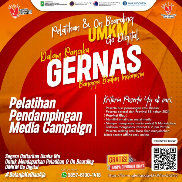 Pemprov Riau Sediakan 150 Stand UMKM Gratis di Gernas BBI dan BBWI