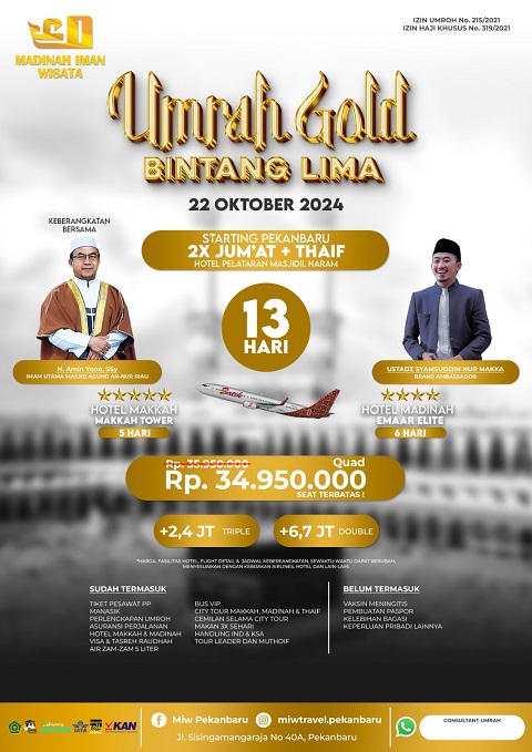 Unggulkan Fasilitas dan Pelayanan, Travel MIW Gandeng Imam Masjid Agung An Nur Riau sebagai Pembimbing Umrah