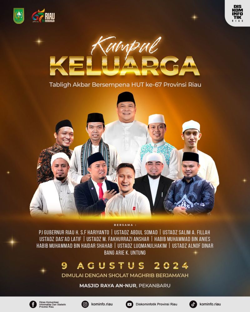 Hari Jadi ke 67 Provinsi Riau, Pemprov Gelar Tablig Akbar Bersama UAS dan Ustadz Das'ad Latif
