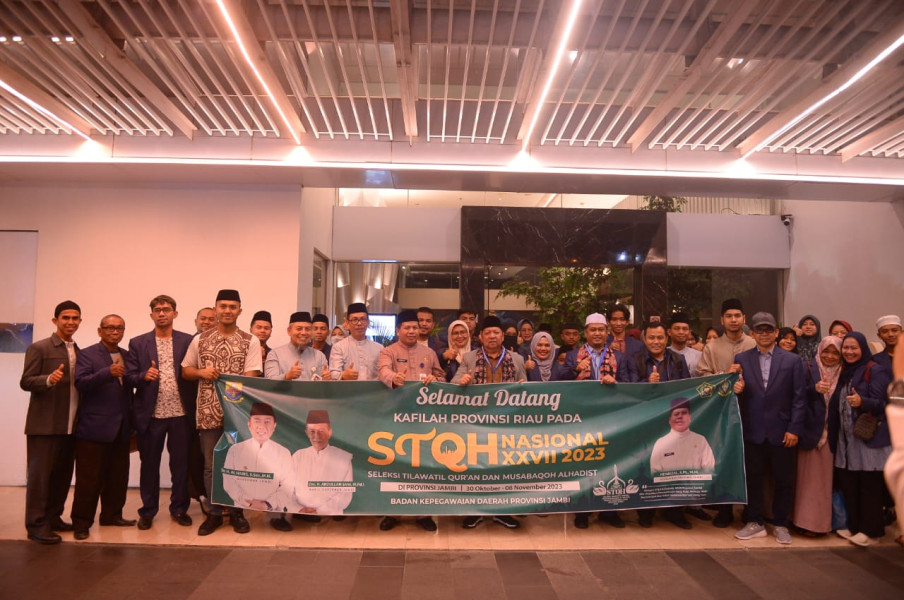 Berkekuatan 60 Peserta dan Ofisial, Kafilah STQH Riau Tiba di Kota Beradat Bumi Melayu Jambi