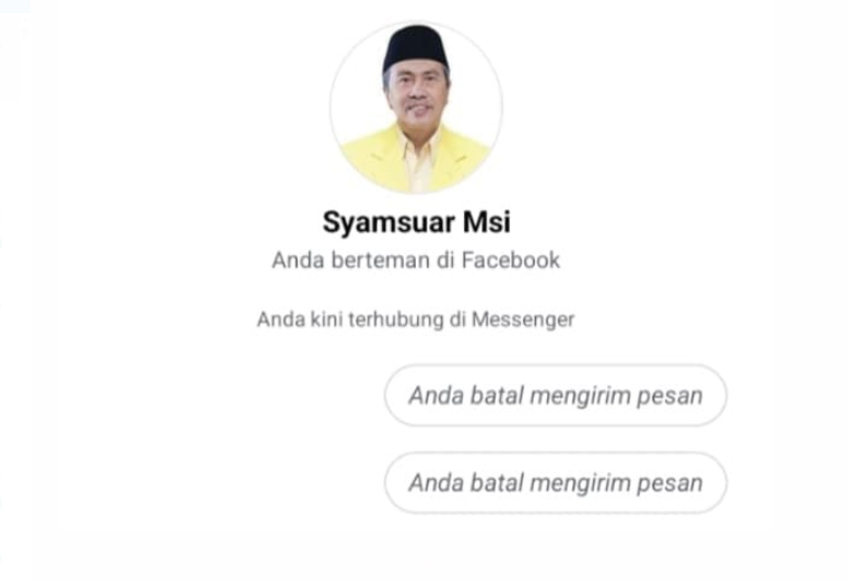 Waspada! Akun Facebook Palsu Dengan Nama Syamsuar MSi Minta Uang ke Warga