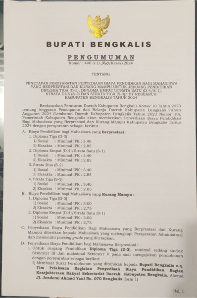 Pemkab Bengkalis Umumkan Penyediaan Biaya Pendidikan dan Beasiswa Khusus Tahfidz, Ini Persyaratannya
