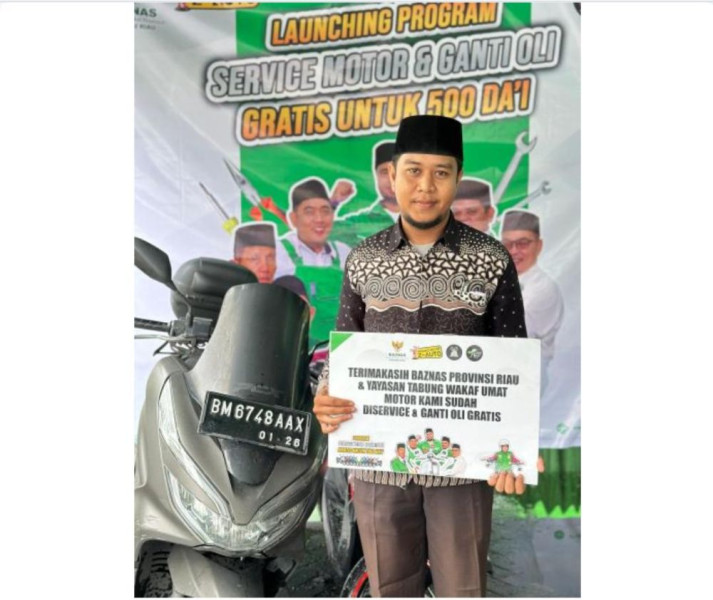 Dukung Dakwah Ramadan, Baznas Riau Berikan Servis Motor Gratis untuk 500 Da'i
