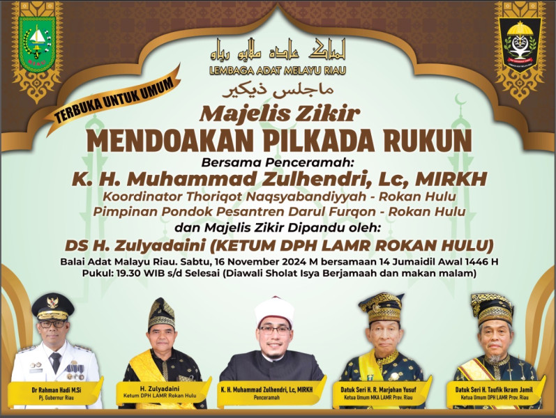 LAM Riau Gelar Majelis Zikir Doakan Pilkada Rukun